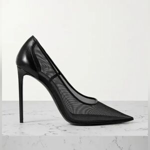 SAINT LAURENT Anja 105mm Stiletto Heel Mesh Pumps Black EU 39 US 9 Org $895